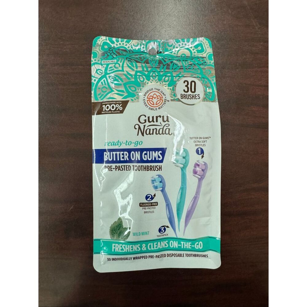 New Guru Nanda 30 Individually Wrapped Pre-Pasted Disposable Toothbrushes